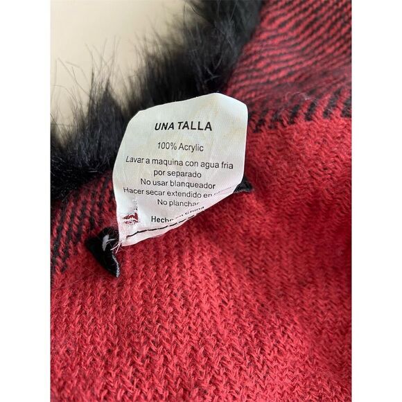 Bebe Red and Black Cape with Faux Fur Collar - Picture 3 of 4